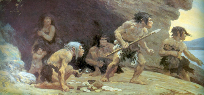 Early artist rendition of neanderthals