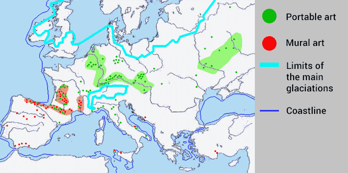 Upper Paleolithic art in Europe map