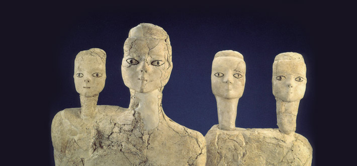 clay figure statues from 'Ain Ghazal, Jordan, 6750 - 6570 BCE