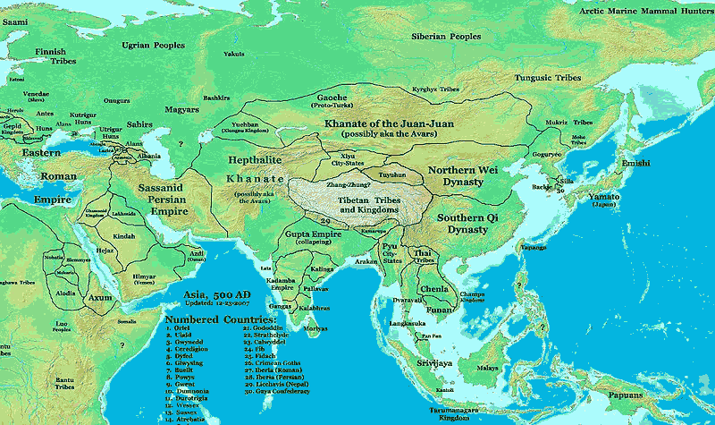 Asia and the Sassanid Empire circa 500 CE