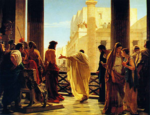Painting of Jesus and Pilate before a crowd