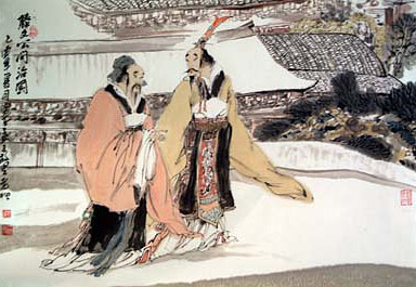 traditional Chinese painting of a man and a butterfly