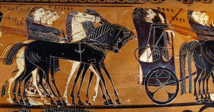 Greek charioteers depicted on pottery