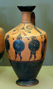 Vase decorated with solders carrying shields
