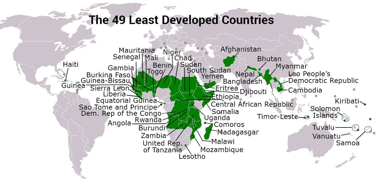 Map of the 49 least developed countries 
