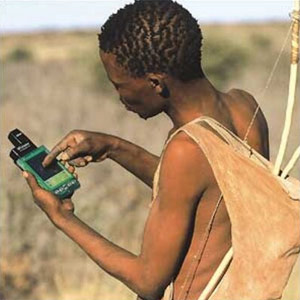 bushman with a cellphone