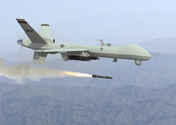 Photo of a drone firing a missile 