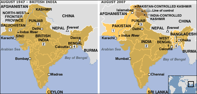 Map of India before and after partition