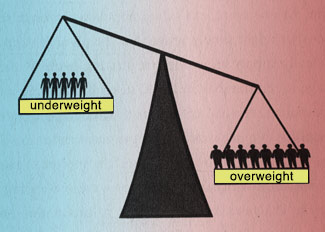 Diagram illustrating underweight vs. overweight