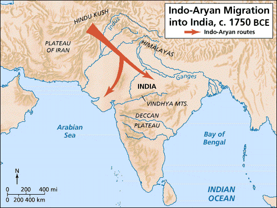Map of Indo-Aryan Migration c. 1750 BCE