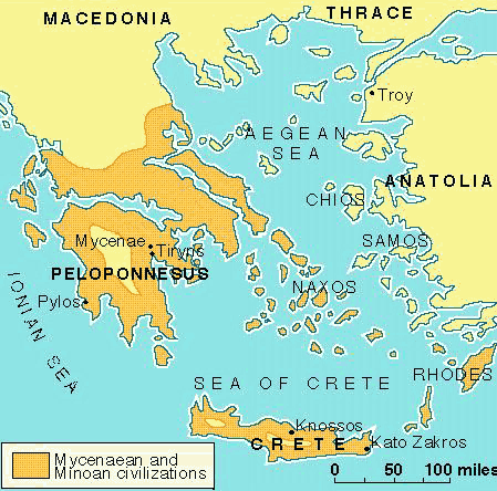 Map of Mycenaean and Minoan civilizations