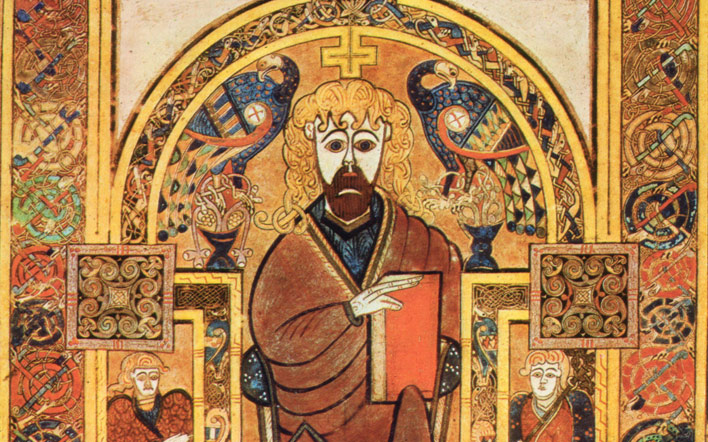 Illustration of Christ enthroned from the Book of Kells