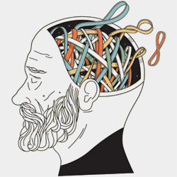 Drawing of head full of rubber bands