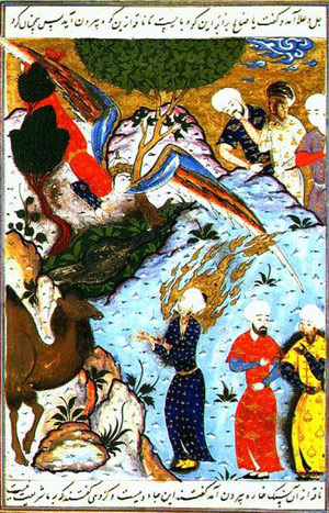 Persian miniature depicting Saleh showing the she-camel