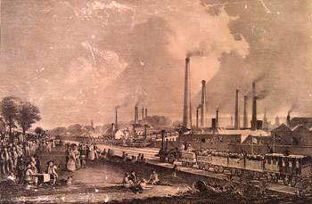 old etching of industrial air pollution
