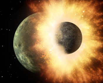 Artist conception of planet collision that formed the moon