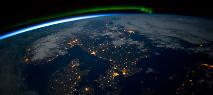 view of Earth from space at night - SCANDINAVIA