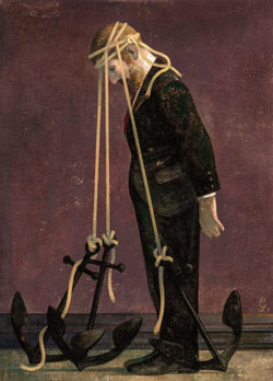 illustration of a person weighed down with anchors