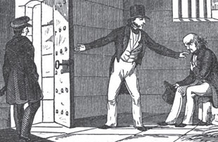 Illustration of a man being freed from debtors prison