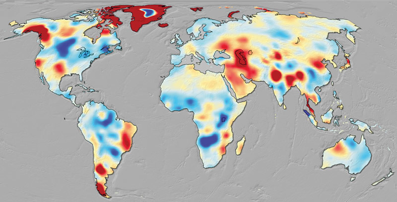 World map of changes in average annual precipitation since 2002