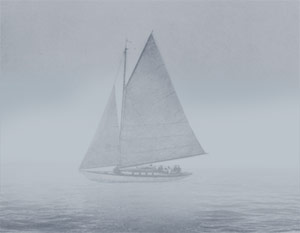 sailboat in the fog