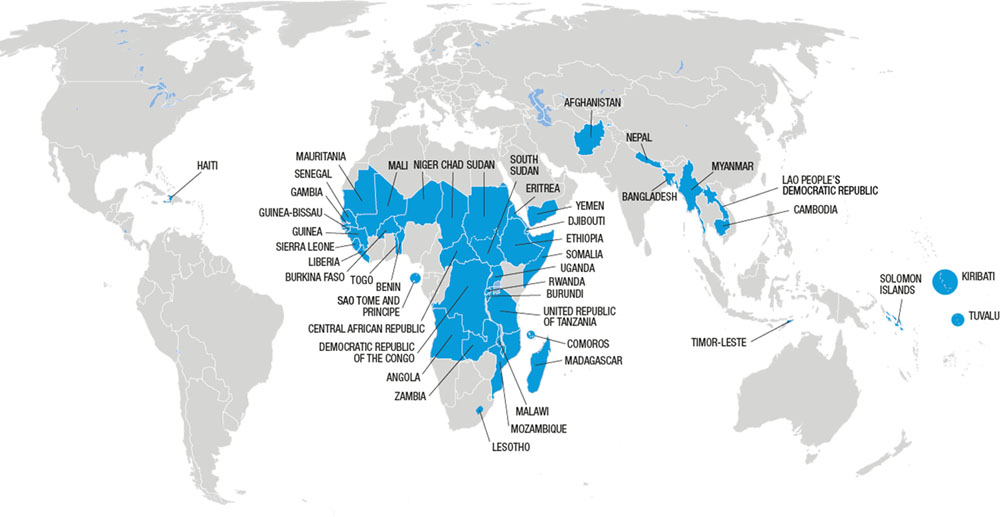 Map showing least developed countries