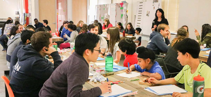 students at table