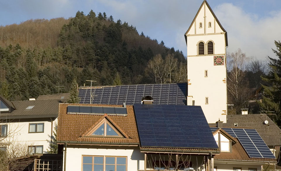 Window on Creation. Solar powered Lutheran church. Schonau, southern Germany.