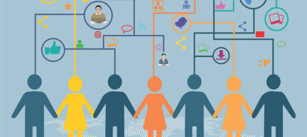 A diagram showing all of the different ways people socially connect with each other across the world through various communication channels.