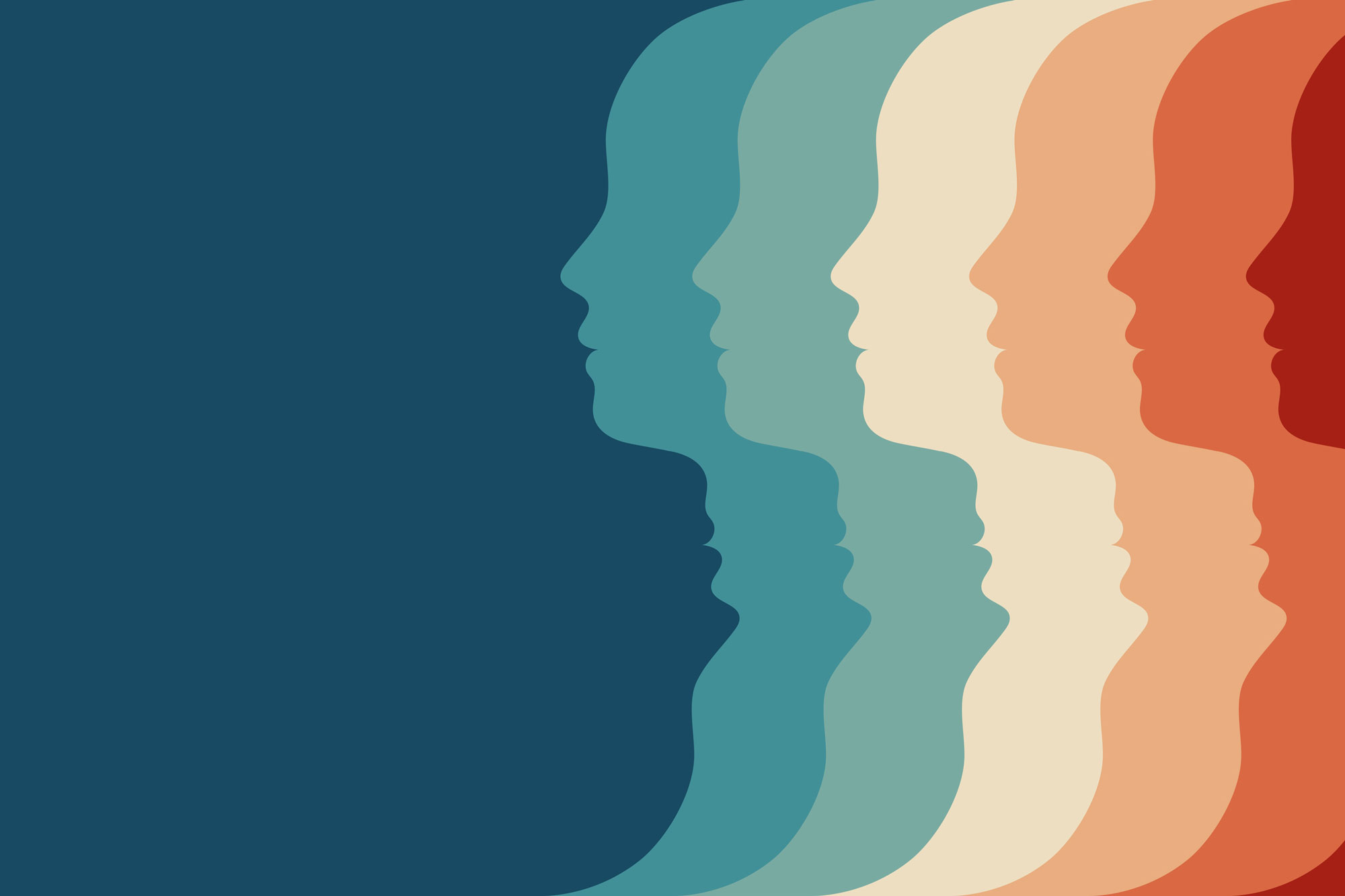 A graphic showing many different versions of a person's face.