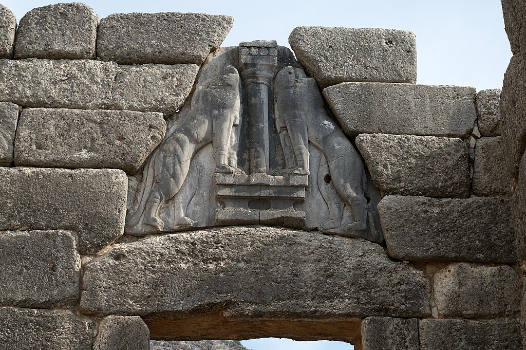 An image of the Lions Gate at the ancient ruins of Mycenaea, Greece.