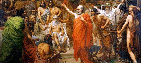 The painting 'Socrates Address' by Belgian artist Louis Joseph Lebrun, 1867.